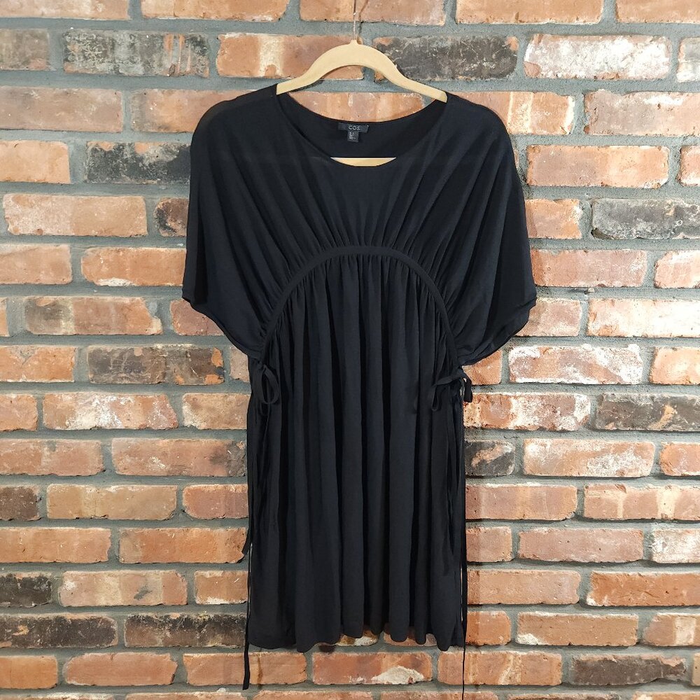 COS Black Scoop Neck Dolman Sleeve Side Tie Mini Dress Swim Cover-up Women's M